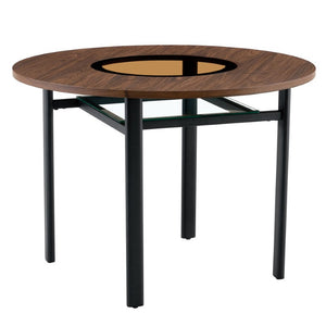 English Elm Table and Chair Set 42 Inch Round Dining with Glass Inlay and Four White PU Seats W1151S04487