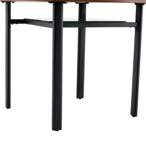 English Elm Table and Chair Set Round 42 Inch Wood Grain Dining with Glass Inset and PU Seats W1151S04500