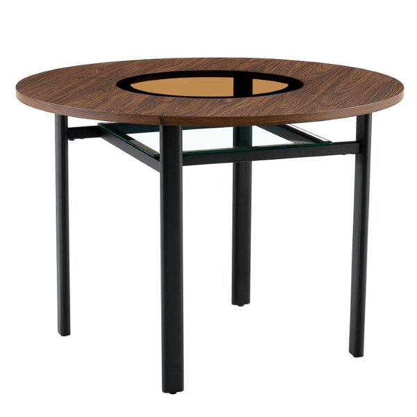 English Elm Table and Chair Set Round 42 Inch Wood Grain Dining with Glass Inset and PU Seats W1151S04500