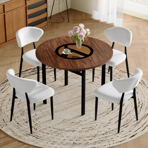 English Elm Table and Chair Set 42 Inch Round Mdf Dining with Tempered Glass and Ergonomic Seats Brown White W1151S04501