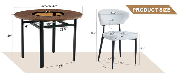 English Elm Table and Chair Set 42 Inch Round Mdf Dining with Tempered Glass and Ergonomic Seats Brown White W1151S04501