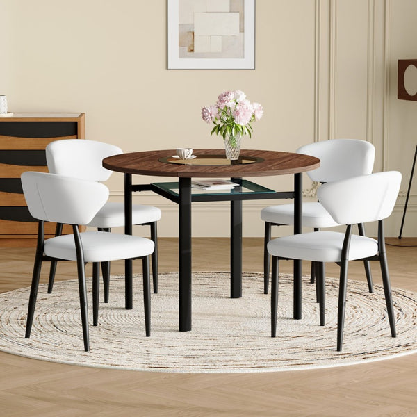 English Elm Table and Chair Set 42 Inch Round Mdf Dining with Tempered Glass and Ergonomic Seats Brown White W1151S04501
