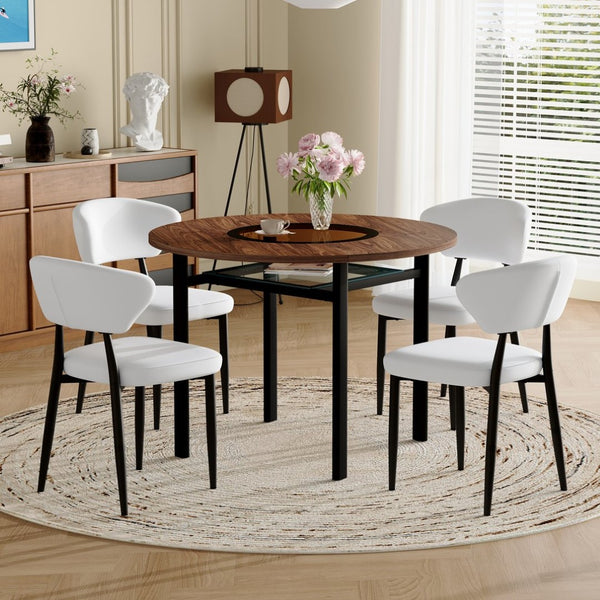 English Elm Table and Chair Set 42 Inch Round Mdf Dining with Tempered Glass and Ergonomic Seats Brown White W1151S04501