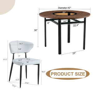 English Elm Table and Chair Set 42 Inch Round Mdf Dining with Tempered Glass and Ergonomic Seats Brown White W1151S04501