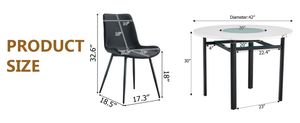 English Elm Table and Chair Set 42 Inch Round Mdf Dining with Glass Inlay and Six Pu Seats White + Black W1151S04503