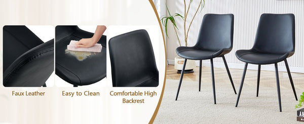 English Elm Table and Chair Set 42 Inch Round Mdf Dining with Glass Inlay and Six Pu Seats White + Black W1151S04503