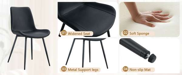 English Elm Table and Chair Set 42 Inch Round Mdf Dining with Glass Inlay and Six Pu Seats White + Black W1151S04503