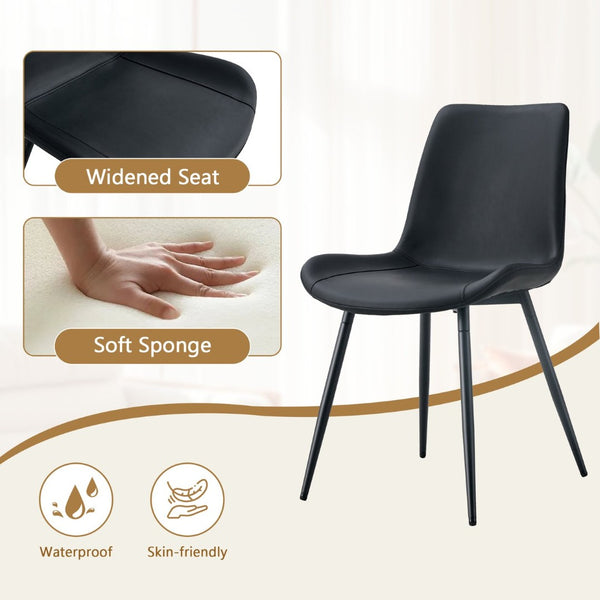 English Elm Table and Chair Set 42 Inch Round Mdf Dining with Glass Inlay and Six Pu Seats White + Black W1151S04503