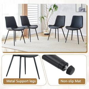 English Elm Table and Chair Set 42 Inch Round Mdf Dining with Glass Inlay and Six Pu Seats White + Black W1151S04503