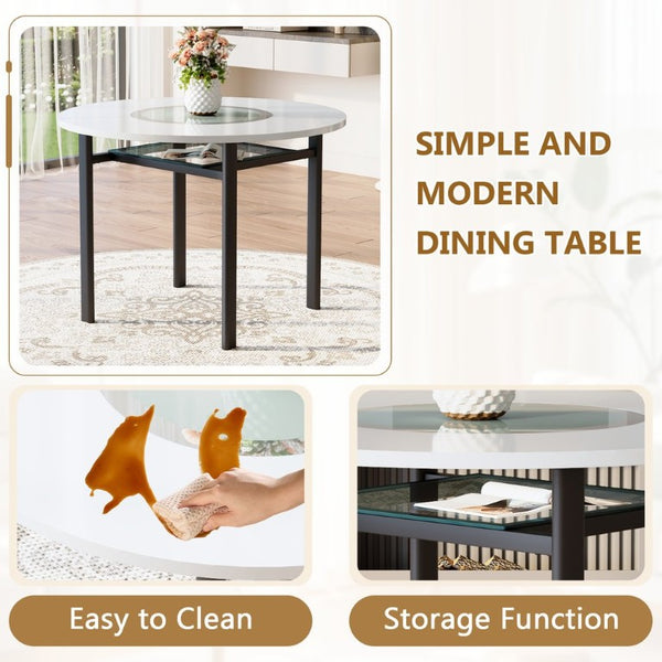 English Elm Table and Chair Set 42 Inch Round MDF Wood Grain Dining with Linen Seat Cushions Light Gray, White+Black W1151S04506