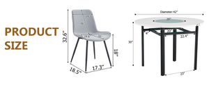 English Elm Table and Chair Set 42 Inch Round MDF Wood Grain Dining with Linen Seat Cushions Light Gray, White+Black W1151S04506