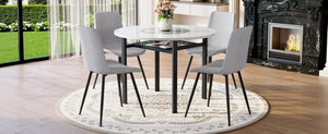 English Elm Table and Chair Set 42 Inch Round MDF Wood Grain Dining with Linen Seat Cushions Light Gray, White+Black W1151S04506