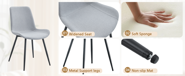 English Elm Table and Chair Set 42 Inch Round MDF Wood Grain Dining with Linen Seat Cushions Light Gray, White+Black W1151S04506