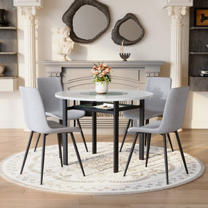 English Elm Table and Chair Set 42 Inch Round MDF Wood Grain Dining with Linen Seat Cushions Light Gray, White+Black W1151S04506