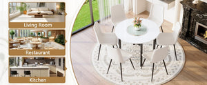 English Elm Table and Chair Set 42 Inch Round Mdf Dining with Glass Inlay and Six Pu Seats W1151S04509