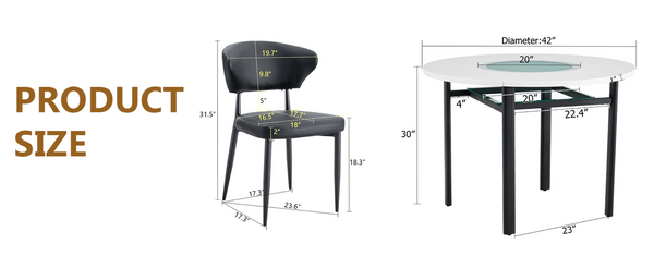 English Elm Table and Chair Set 42 Inch Round Mdf Dining with Tempered Glass and Ergonomic Seats White Black W1151S04514
