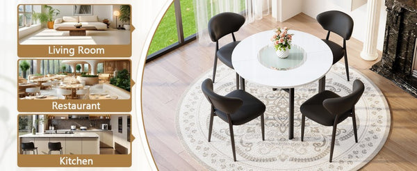 English Elm Table and Chair Set 42 Inch Round Mdf Dining with Tempered Glass and Ergonomic Seats White Black W1151S04514