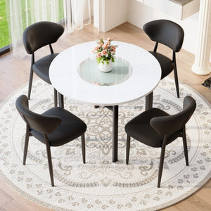 English Elm Table and Chair Set 42 Inch Round Mdf Dining with Tempered Glass and Ergonomic Seats White Black W1151S04514
