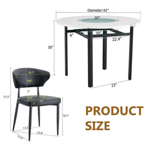English Elm Table and Chair Set 42 Inch Round Mdf Dining with Tempered Glass and Ergonomic Seats White Black W1151S04514