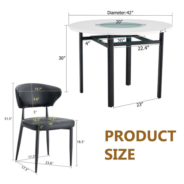 English Elm Table and Chair Set 42 Inch Round Mdf Dining with Tempered Glass and Ergonomic Seats White Black W1151S04514