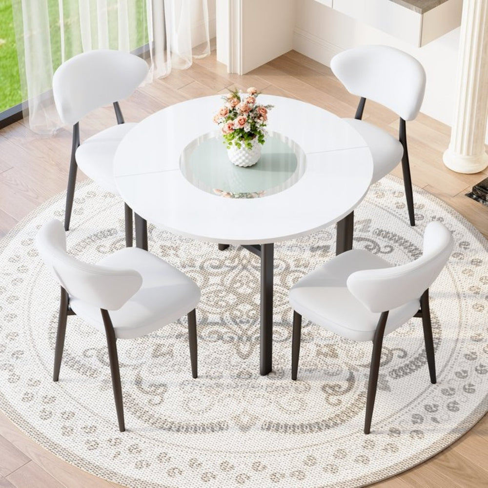 English Elm Table and Chair Set 42 Inch Round Mdf Dining with Tempered Glass and Ergonomic Seats White White W1151S04515
