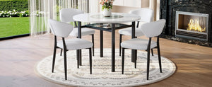 English Elm Table and Chair Set 42 Inch Round Mdf Dining with Tempered Glass and Ergonomic Seats White White W1151S04515
