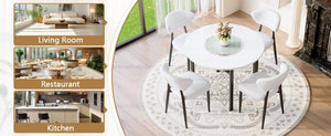 English Elm Table and Chair Set 42 Inch Round Mdf Dining with Tempered Glass and Ergonomic Seats White White W1151S04515