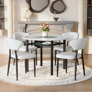 English Elm Table and Chair Set 42 Inch Round Mdf Dining with Tempered Glass and Ergonomic Seats White White W1151S04515
