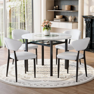 English Elm Table and Chair Set 42 Inch Round Mdf Dining with Tempered Glass and Ergonomic Seats White White W1151S04515