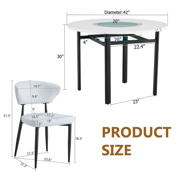 English Elm Table and Chair Set 42 Inch Round Mdf Dining with Tempered Glass and Ergonomic Seats White White W1151S04515
