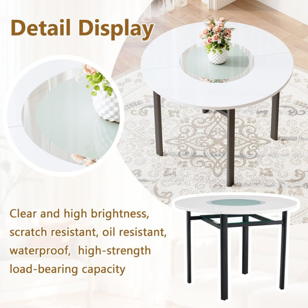 English Elm Table and Chair Set 42 Inch Round Mdf Dining with Tempered Glass and Ergonomic Seats White White W1151S04515