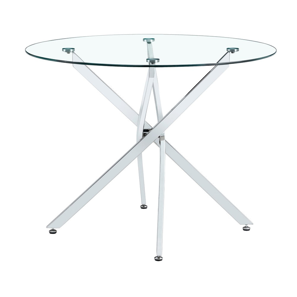English Elm Round Tempered Glass Dining Table with X Base Seats Four Modern Minimalist Kitchen W1151S04519