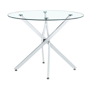 English Elm Round Tempered Glass Dining Table with X Base Seats Four Modern Minimalist Kitchen W1151S04519