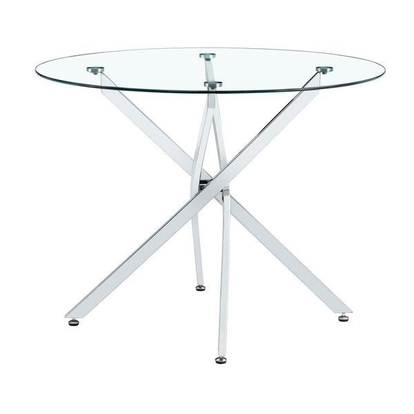 English Elm Round Tempered Glass Dining Table with X Base Seats Four Modern Minimalist Kitchen W1151S04519