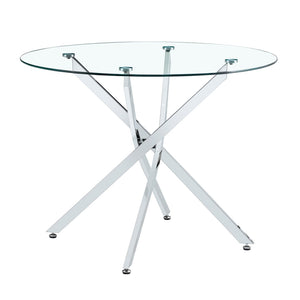 English Elm Round Tempered Glass Dining Table with X Base Seats Four Modern Minimalist Kitchen W1151S04519