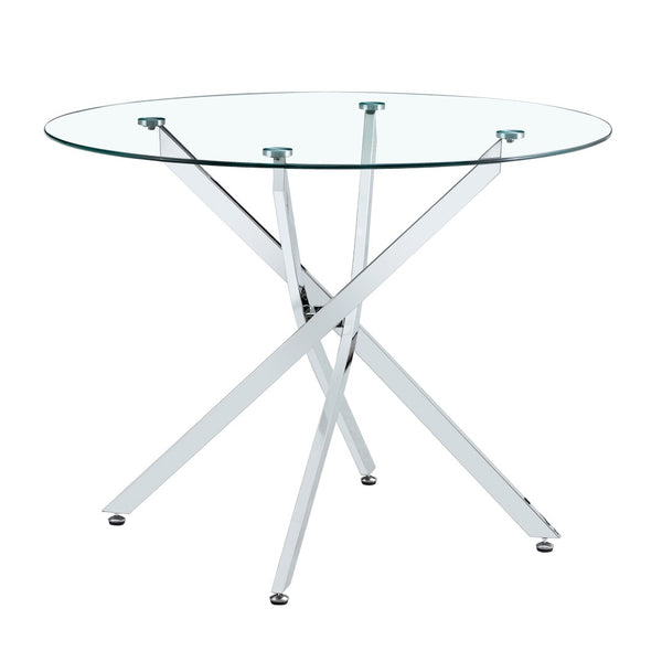 English Elm Round Tempered Glass Dining Table with X Base Seats Four Modern Minimalist Kitchen W1151S04519