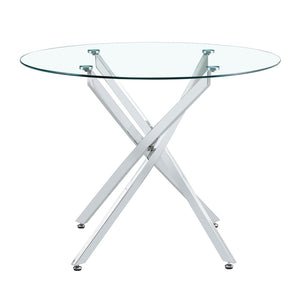 English Elm Round Tempered Glass Dining Table with X Base Seats Four Modern Minimalist Kitchen W1151S04519