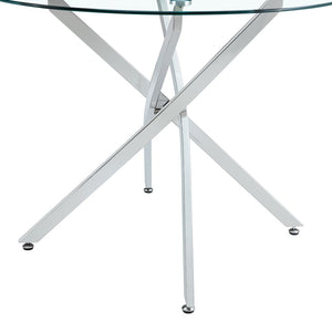 English Elm Round Tempered Glass Dining Table with X Base Seats Four Modern Minimalist Kitchen W1151S04519