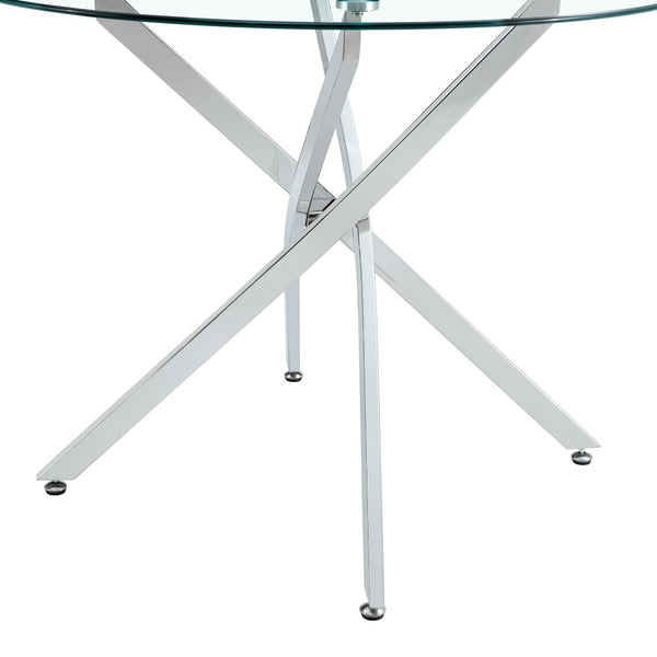 English Elm Round Tempered Glass Dining Table with X Base Seats Four Modern Minimalist Kitchen W1151S04519