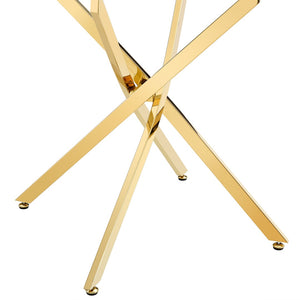 English Elm Round Tempered Glass Dining Table with Gold X Base Seats Four Modern Apartment W1151S04520
