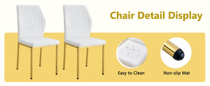 English Elm Table and Chair Set Marble Tempered Glass Top Gold Leg Glam Dining for Four W1151S04544
