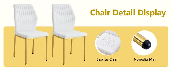 English Elm Table and Chair Set Marble Tempered Glass Top Gold Leg Glam Dining for Four W1151S04544