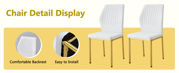 English Elm Table and Chair Set Marble Tempered Glass Top Gold Leg Glam Dining for Four W1151S04544