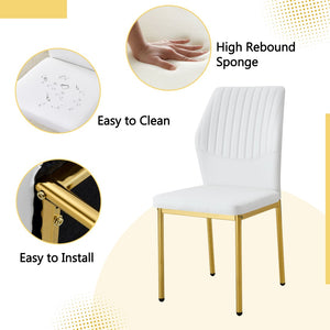 English Elm Table and Chair Set Marble Tempered Glass Top Gold Leg Glam Dining for Four W1151S04544