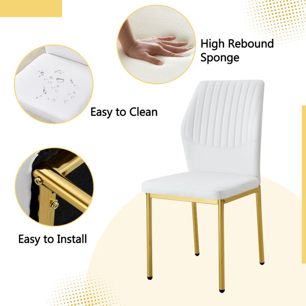 English Elm Table and Chair Set Marble Tempered Glass Top Gold Leg Glam Dining for Four W1151S04544
