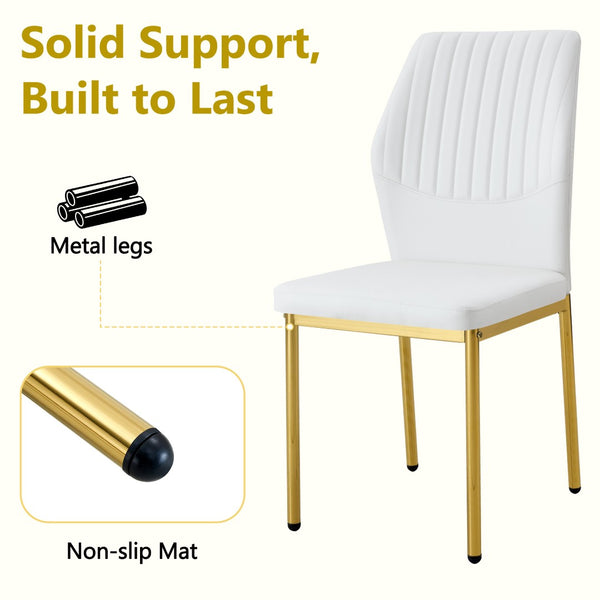English Elm Table and Chair Set Marble Tempered Glass Top Gold Leg Glam Dining for Four W1151S04544