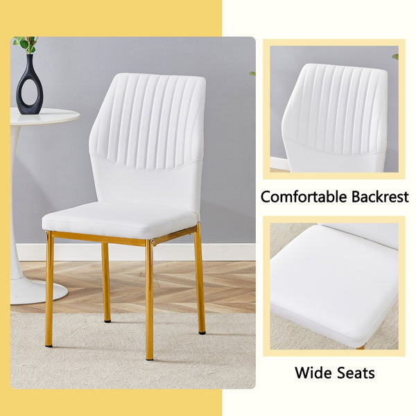 English Elm Table and Chair Set Marble Tempered Glass Top Gold Leg Glam Dining for Four W1151S04544