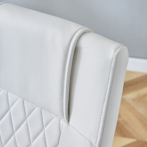 English Elm Table and Chair Set Six Seat Tempered Glass Top with White PU Leather Modern Dining W1151S04554