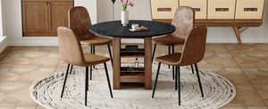 English Elm Table and Chair Set 42 Inch Round Black Mdf with Storage Shelves Suede Seat Dining W1151S04566
