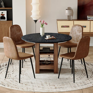 English Elm Table and Chair Set 42 Inch Round Black Mdf with Storage Shelves Suede Seat Dining W1151S04566